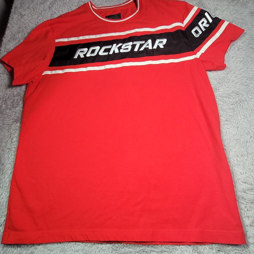 Rockstar Original T-Shirt Red Black White Graphic Logo Men Size Medium Cotton